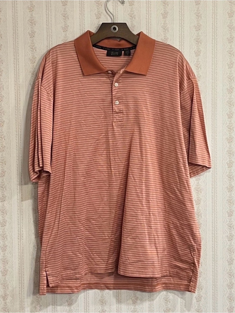 Men's Rust Striped Polo Shirt - Classic Short Sleeve